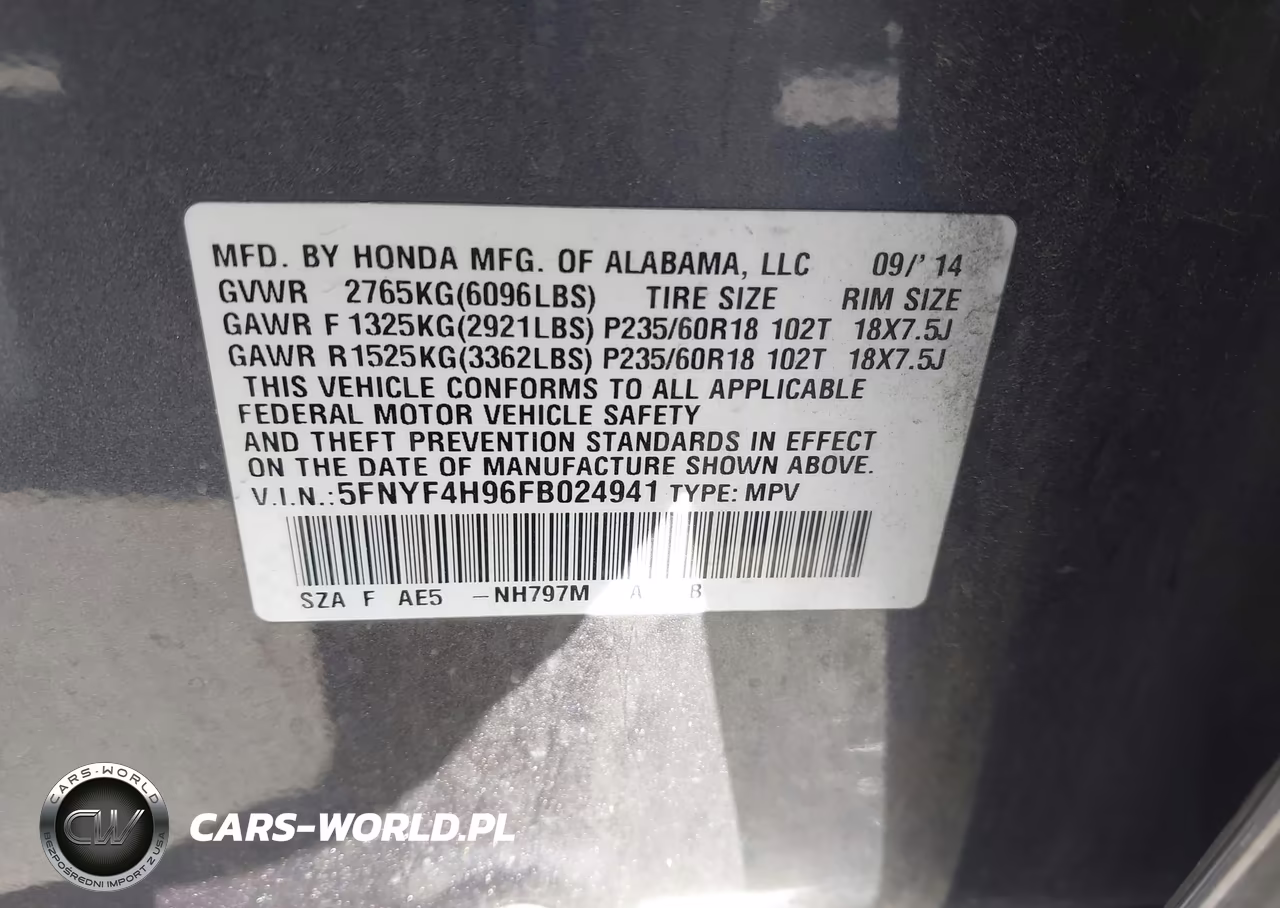2015 Honda Pilot Touring VIN:5FNYF4H96FB024941 - 9