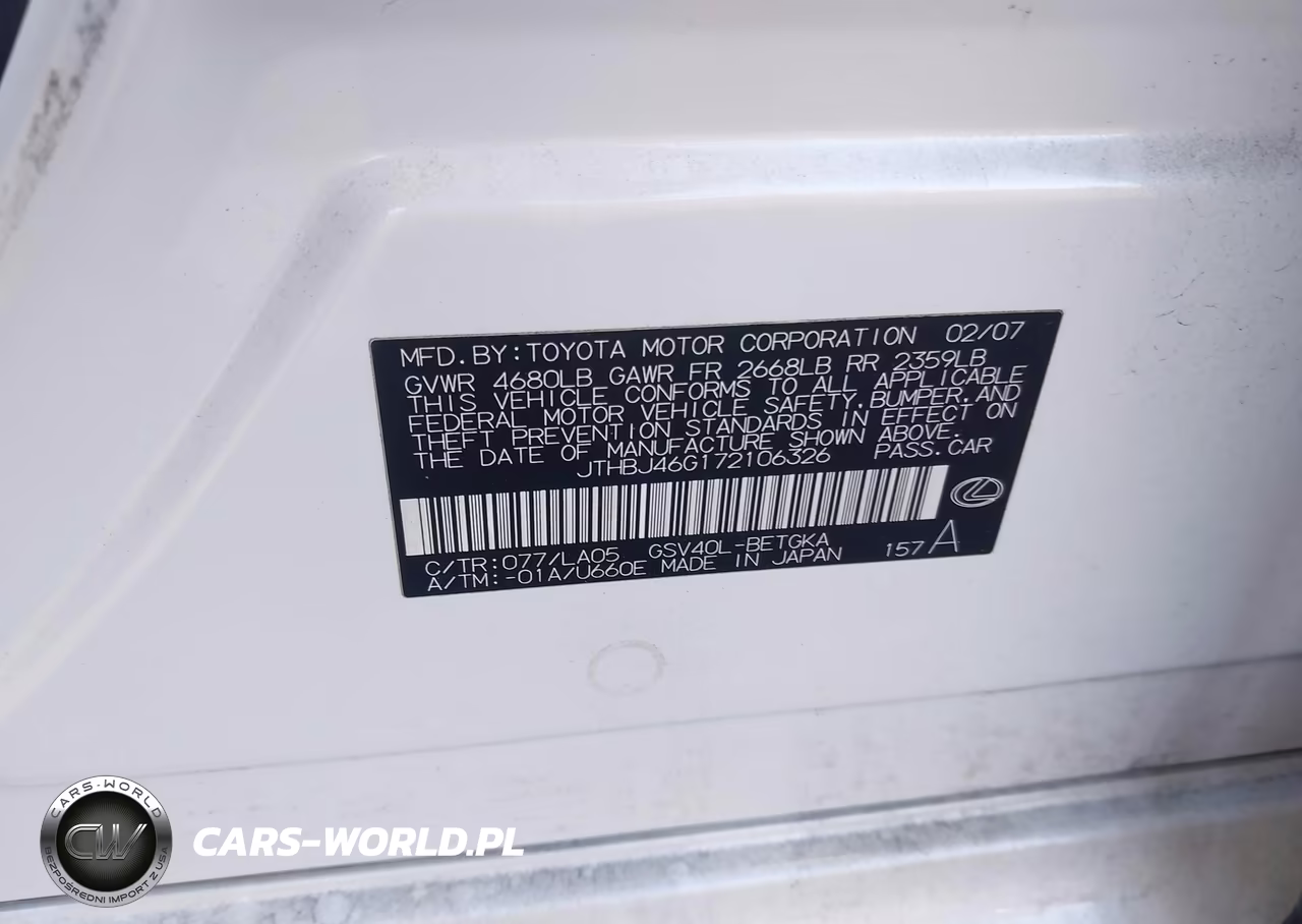 2007 Lexus Es 350 VIN:JTHBJ46G172106326 - 9