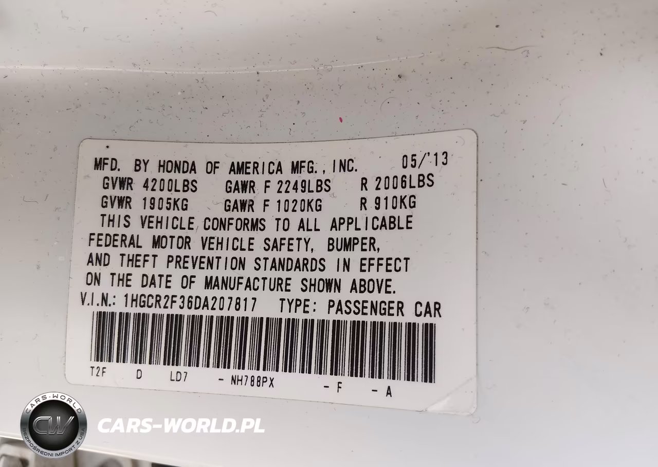 2013 Honda Accord Lx VIN:1HGCR2F36DA207817 - 9