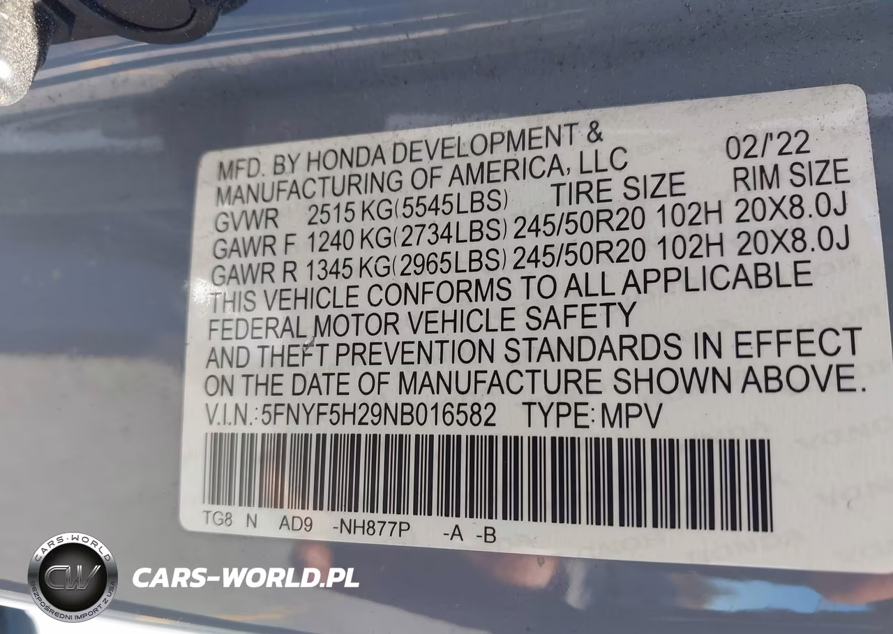 2022 Honda Pilot 2Wd Special Edition VIN:5FNYF5H29NB016582 - 9
