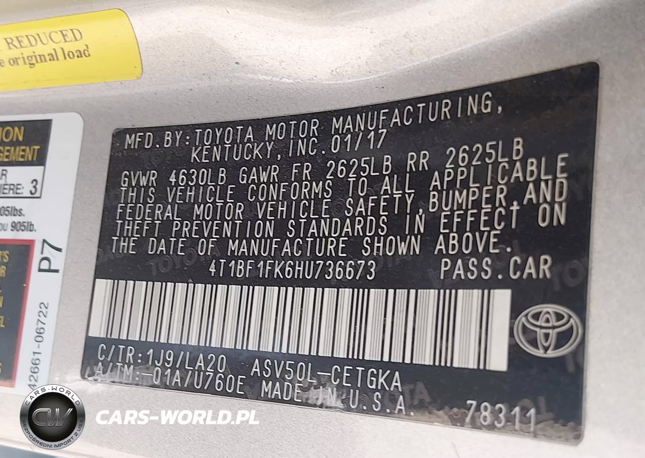 2017 Toyota Camry Xle VIN:4T1BF1FK6HU736673 - 9
