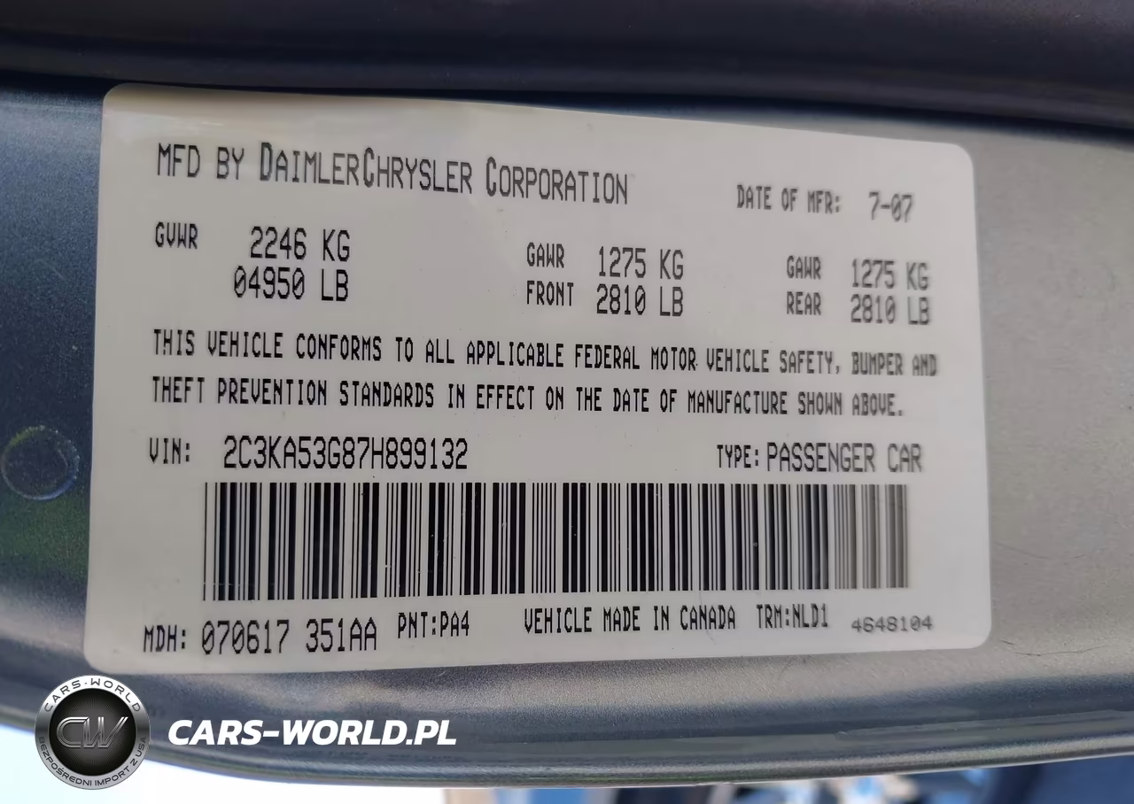 2007 Chrysler 300 Touring VIN:2C3KA53G87H899132 - 9