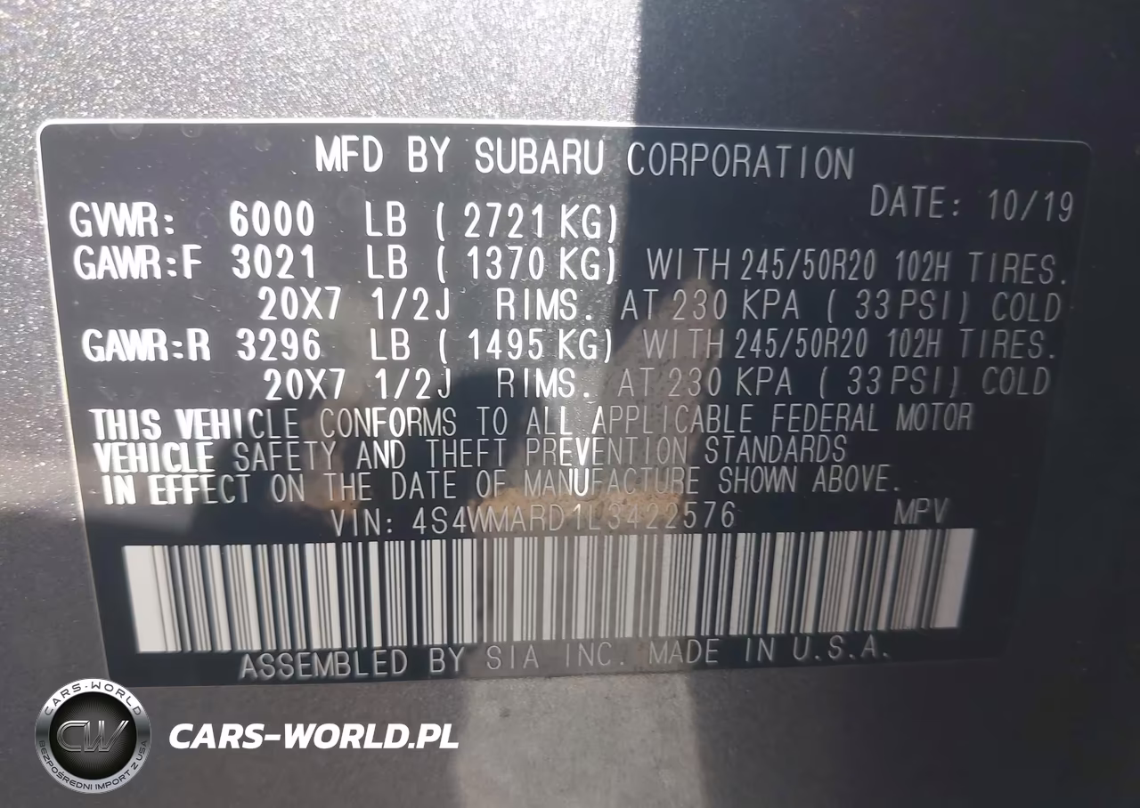 2020 Subaru Ascent Touring VIN:4S4WMARD1L3422576 - 9