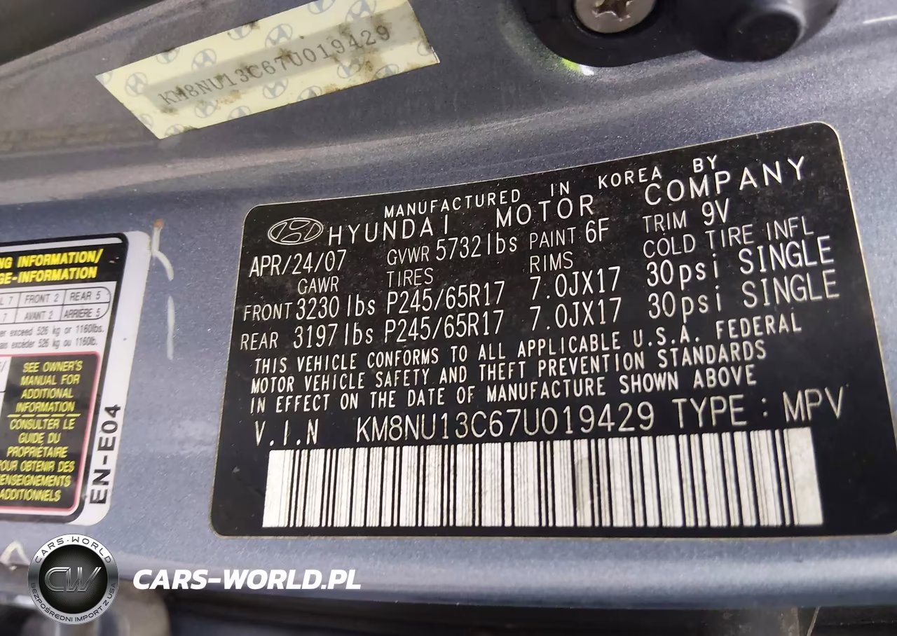 2007 Hyundai Veracruz Gls-Limited-Se VIN:KM8NU13C67U019429 - 9