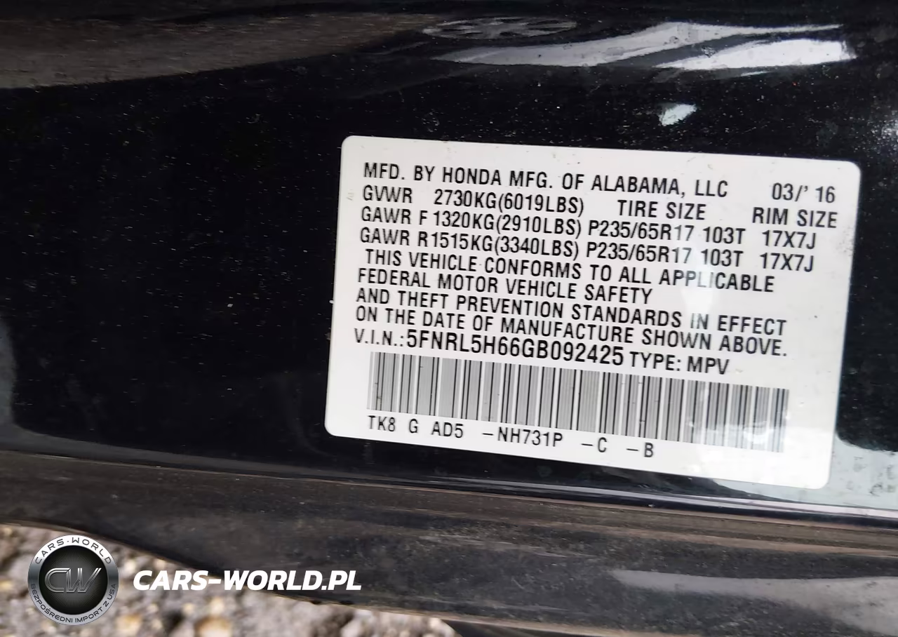 2016 Honda Odyssey Ex-L VIN:5FNRL5H66GB092425 - 9