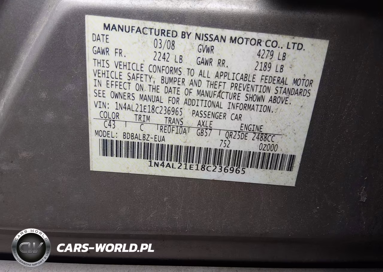 2008 Nissan Altima 2.5 S VIN:1N4AL21E18C236965 - 9