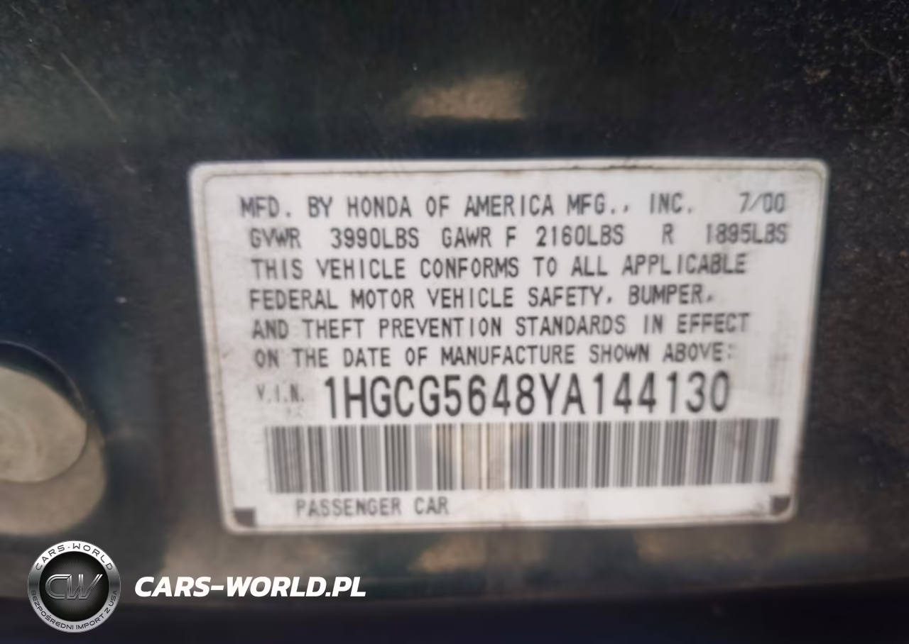 2000 Honda Accord 2.3 Lx VIN:1HGCG5648YA144130 - 9