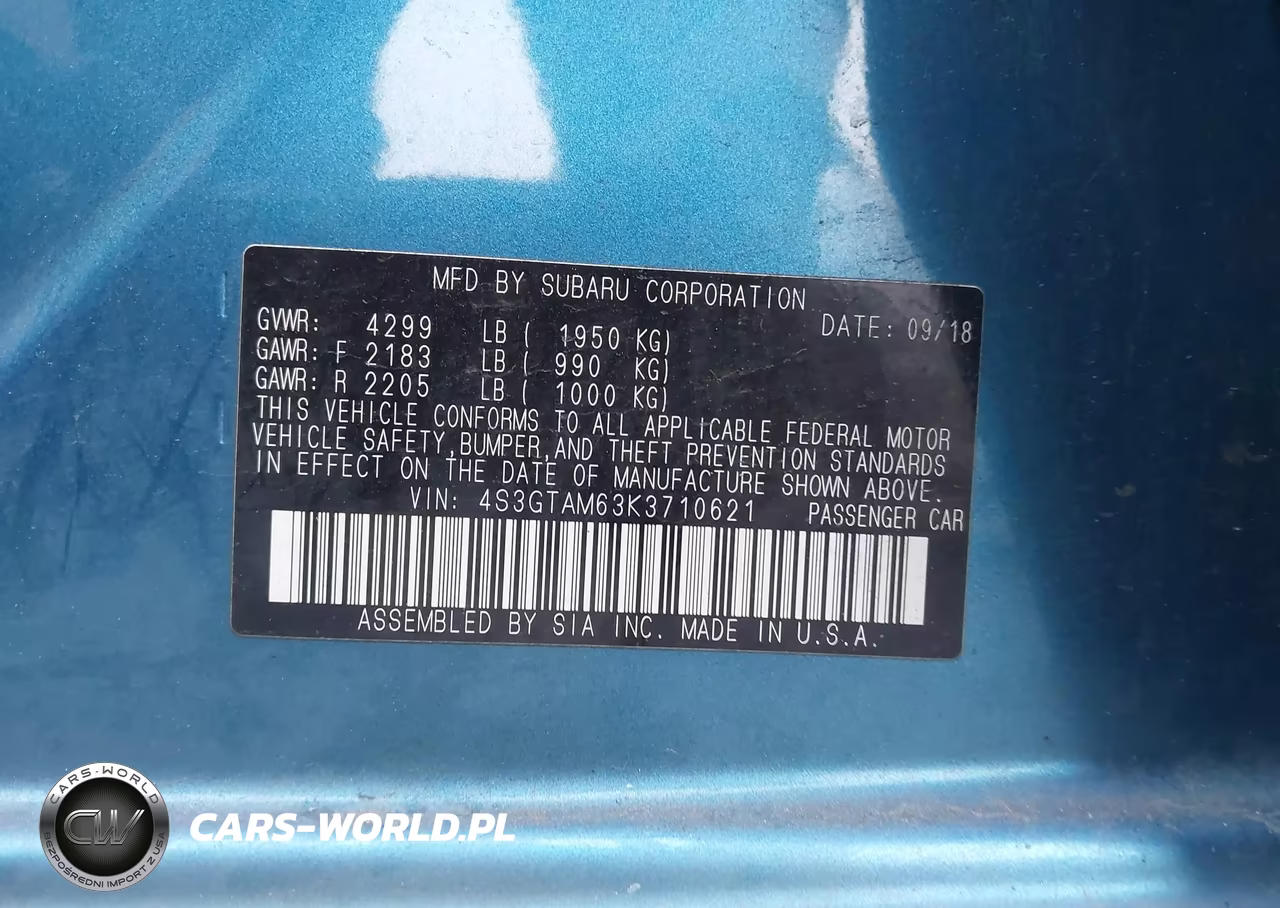 2019 Subaru Impreza 2.0I Sport VIN:4S3GTAM63K3710621 - 9