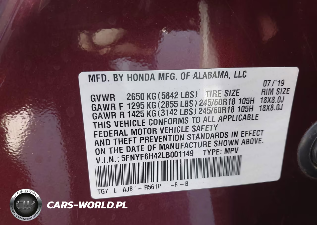 2020 Honda Pilot Awd Ex-L W-Navi VIN:5FNYF6H42LB001149 - 9