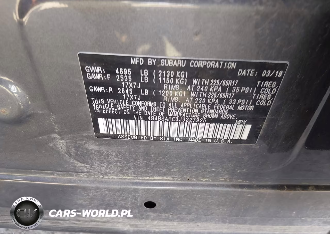 SUBARU OUTBACK 2. VIN:4S4BSAFC0J3327925 - 9