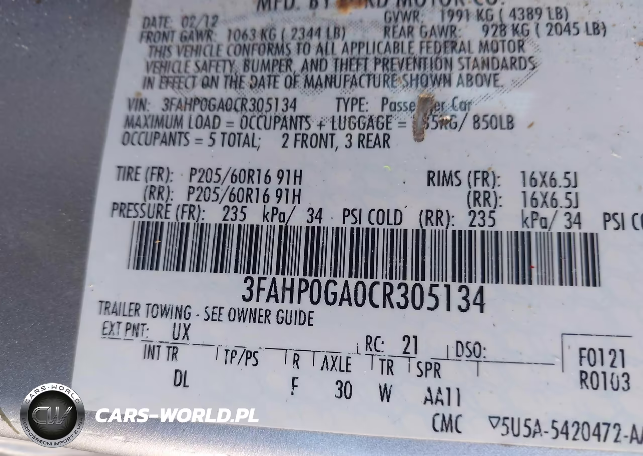 2012 Ford Fusion S VIN:3FAHP0GA0CR305134 - 9