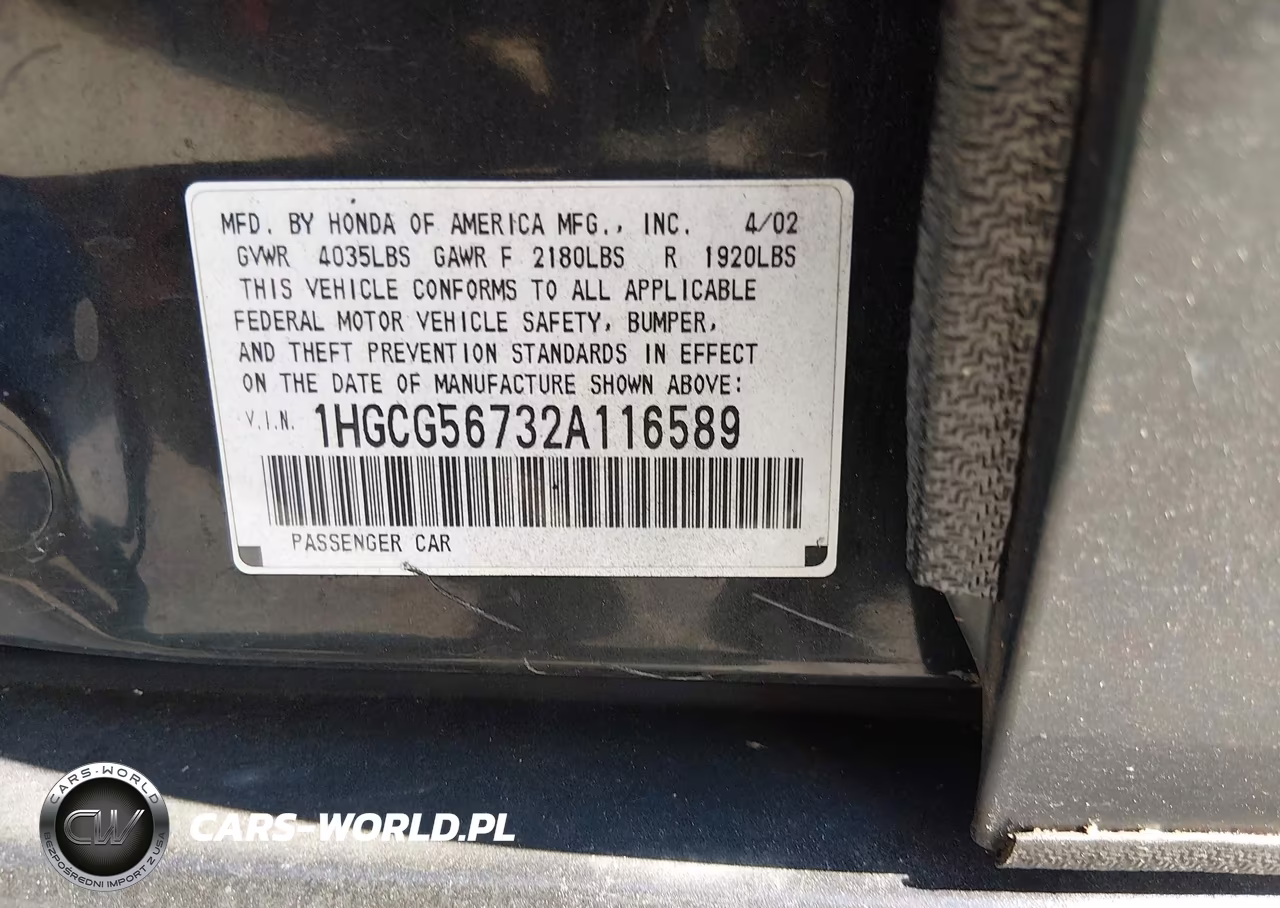 2002 Honda Accord 2.3 Se VIN:1HGCG56732A116589 - 9