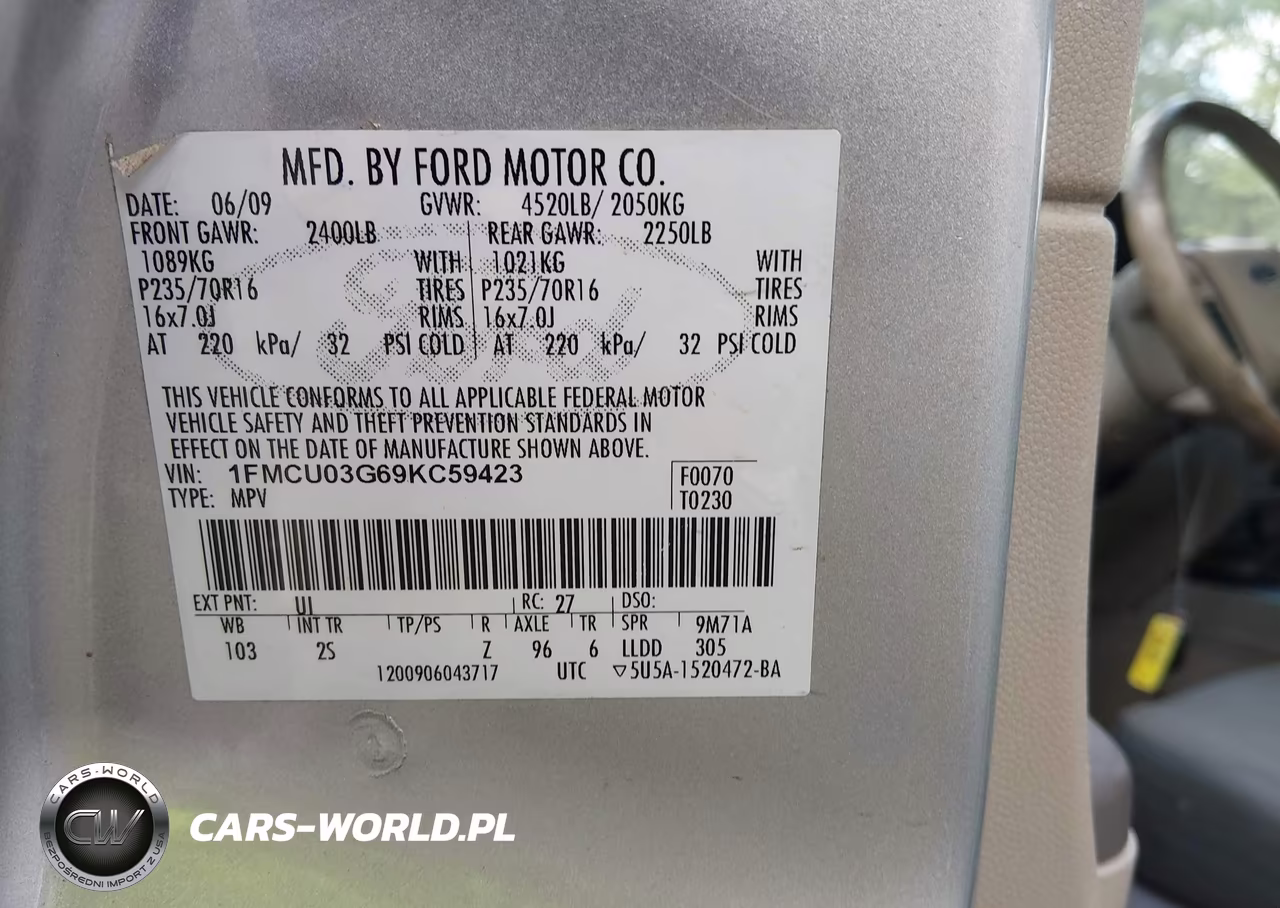 2009 Ford Escape Xlt VIN:1FMCU03G69KC59423 - 9