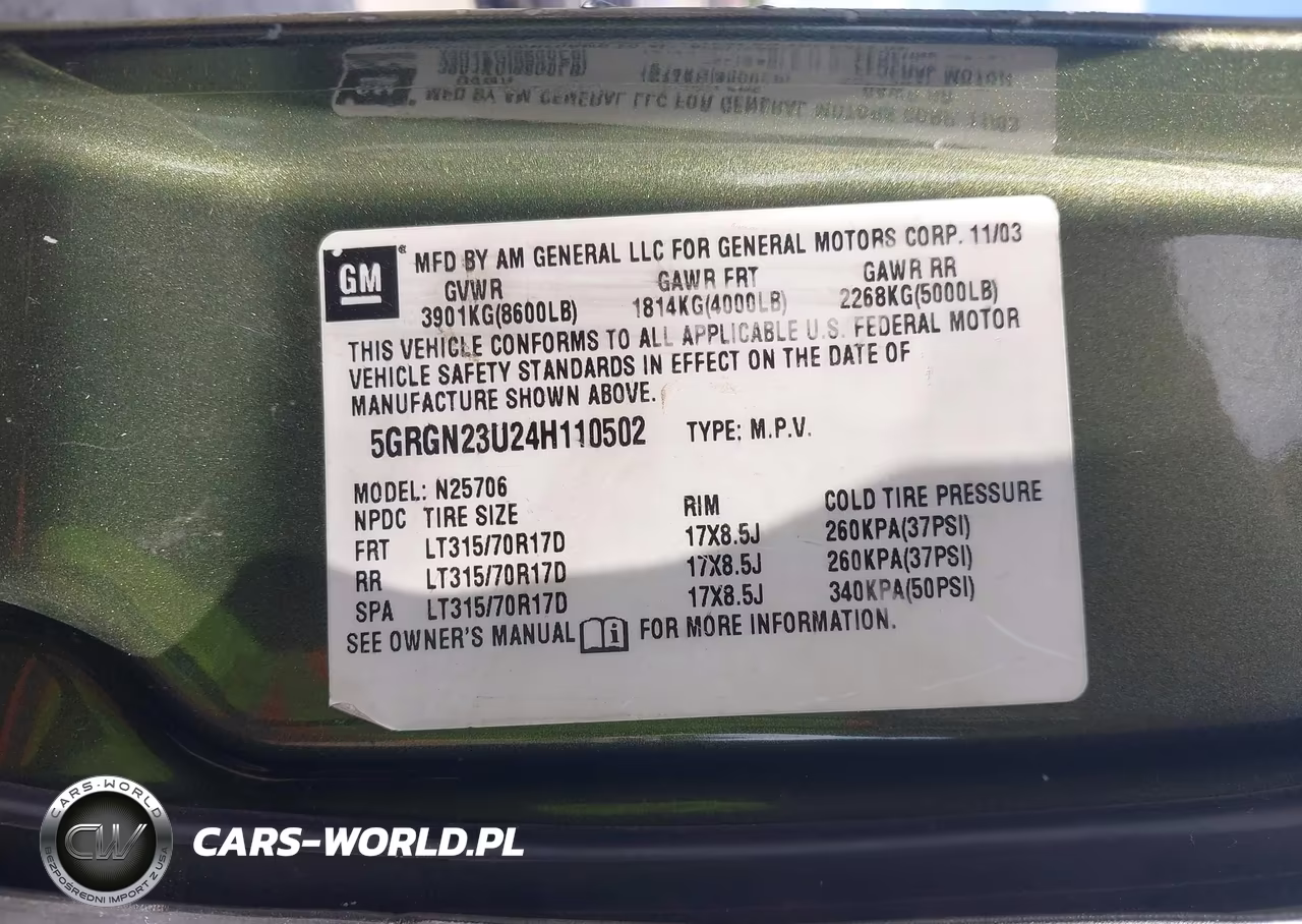 2004 Hummer H2 VIN:5GRGN23U24H110502 - 9