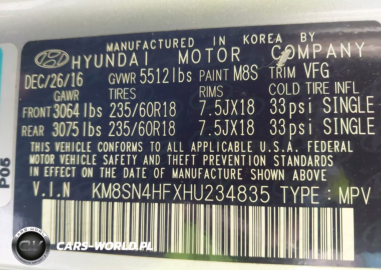2017 Hyundai Santa Fe Limited VIN:KM8SN4HFXHU234835 - 9