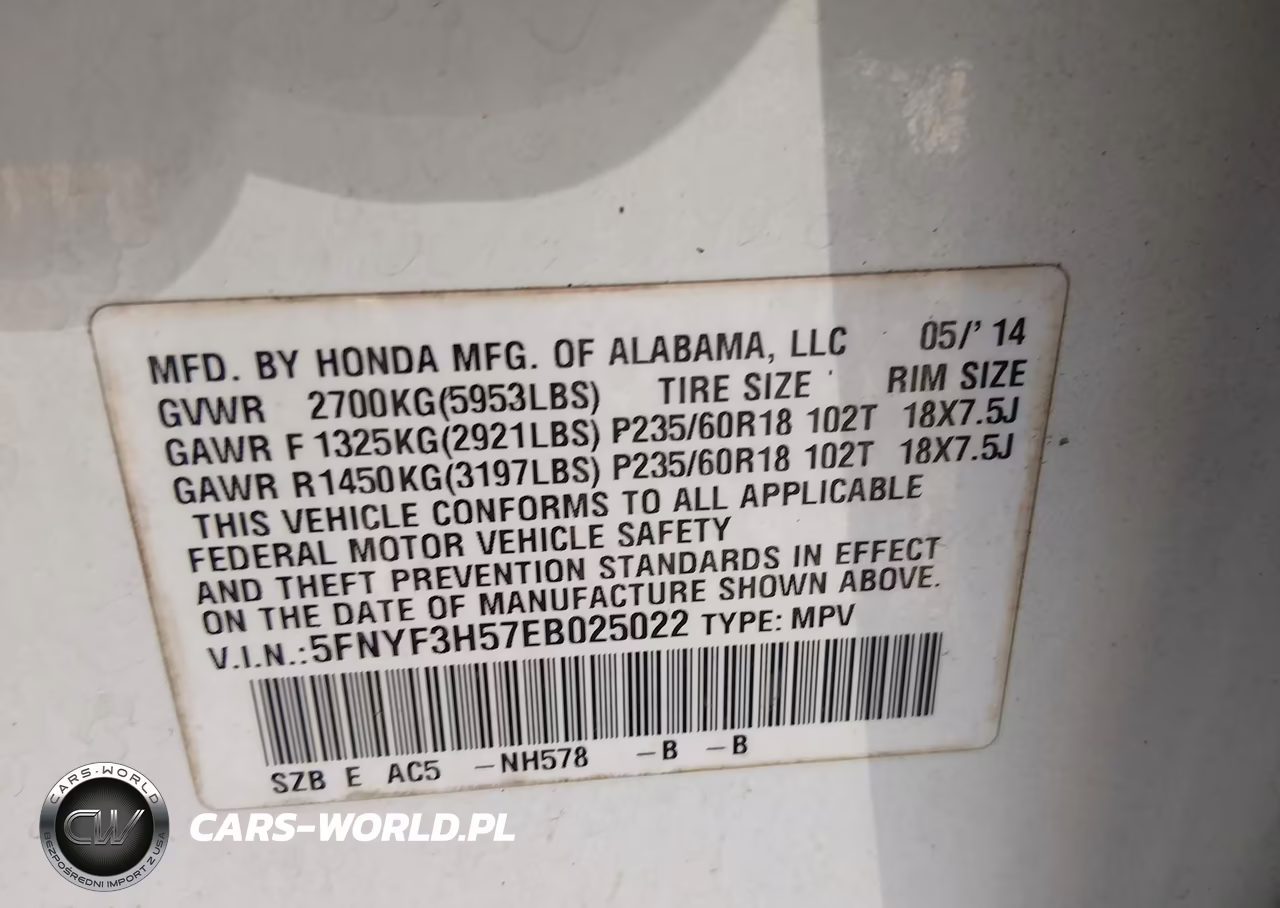 2014 Honda Pilot Ex-L VIN:5FNYF3H57EB025022 - 9