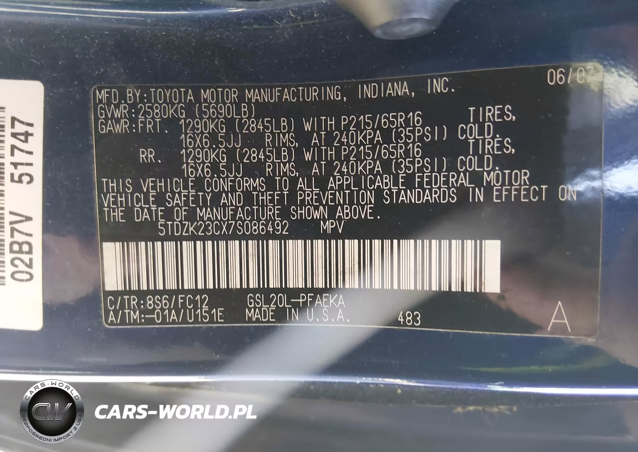 2007 Toyota Sienna Le VIN:5TDZK23CX7S086492 - 9