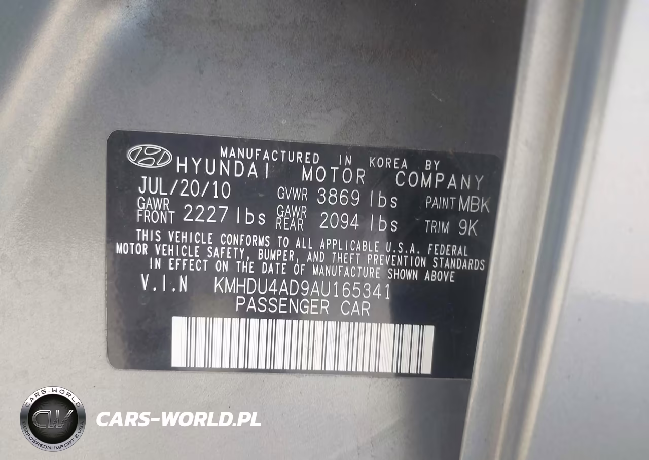 2010 Hyundai Elantra Gls VIN:KMHDU4AD9AU165341 - 9