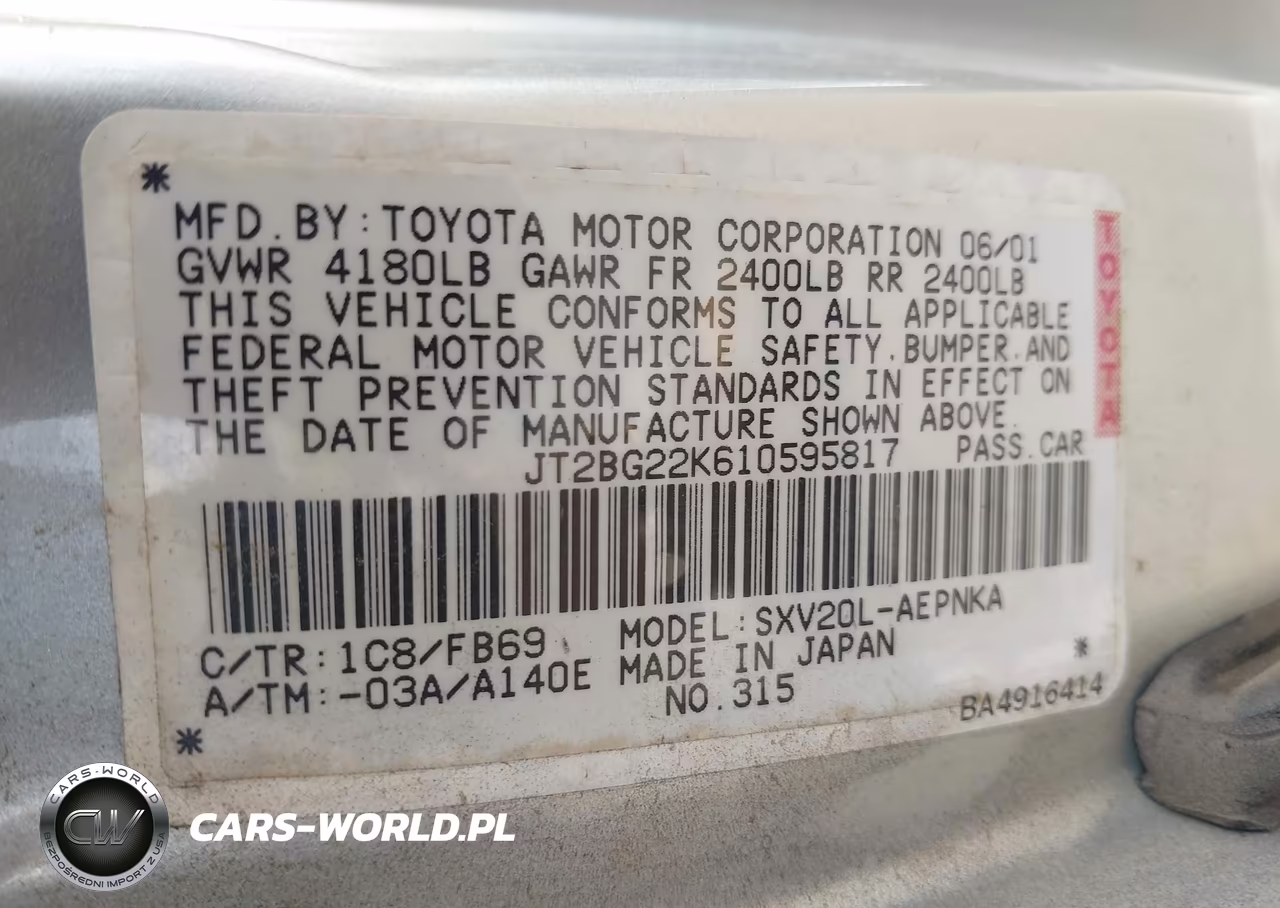 2001 Toyota Camry Le VIN:JT2BG22K610595817 - 9