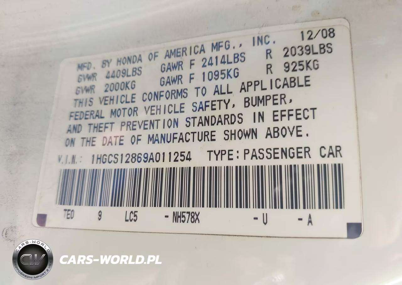2009 Honda Accord 2.4 Ex-L VIN:1HGCS12869A011254 - 9