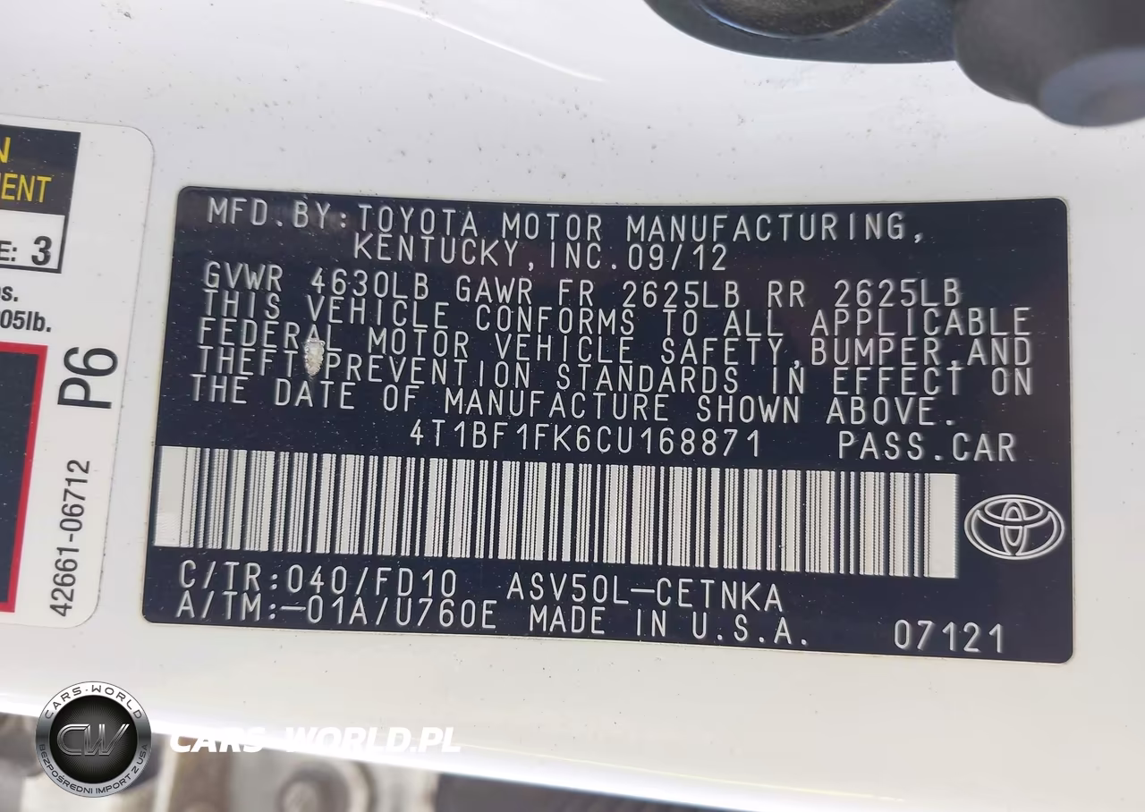 2012 Toyota Camry Le VIN:4T1BF1FK6CU168871 - 9
