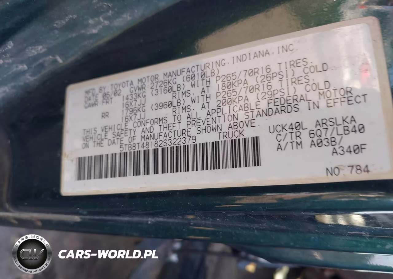 2002 Toyota Tundra Ltd V8 VIN:5TBBT48182S322379 - 9