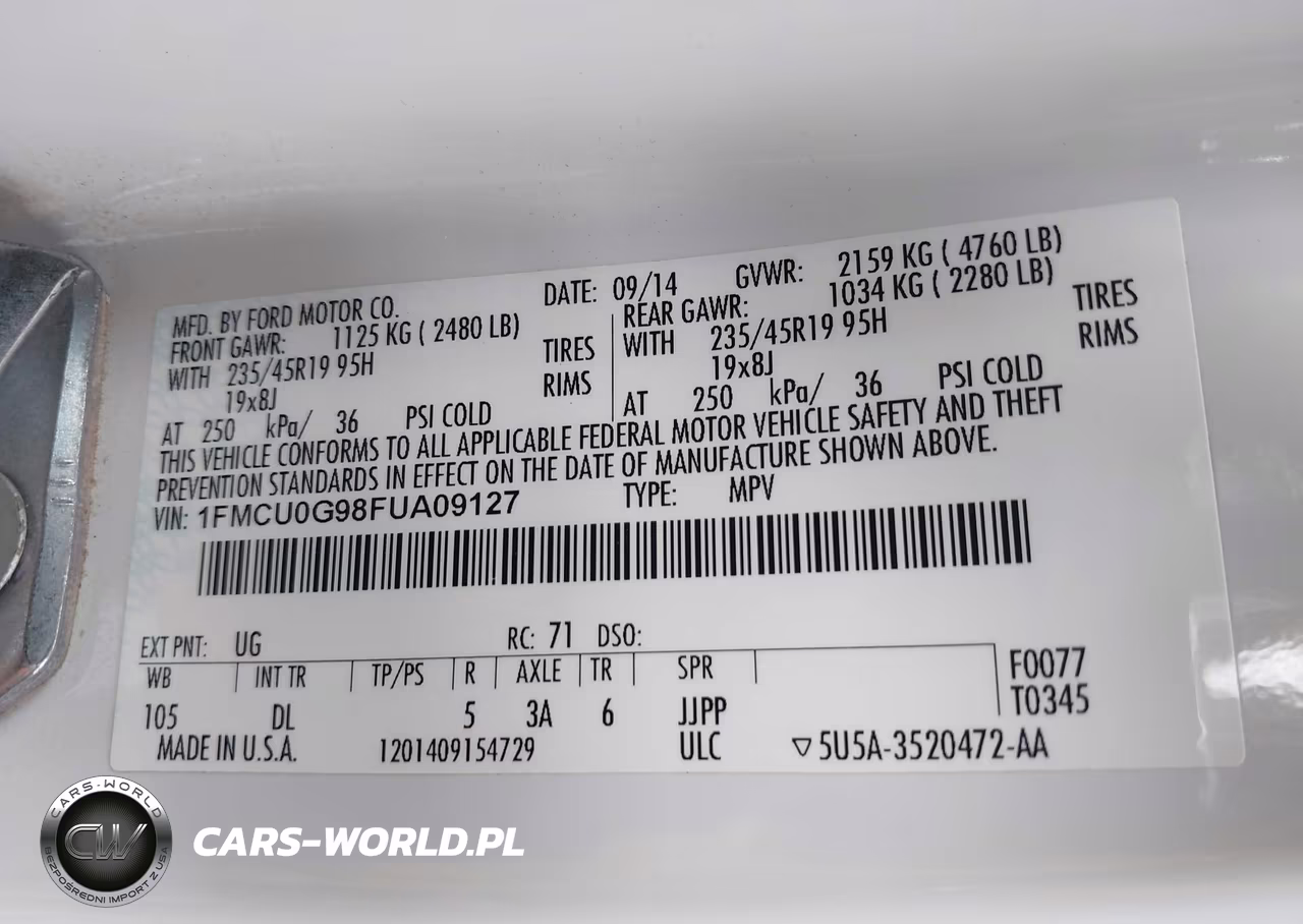 2015 Ford Escape Se VIN:1FMCU0G98FUA09127 - 9