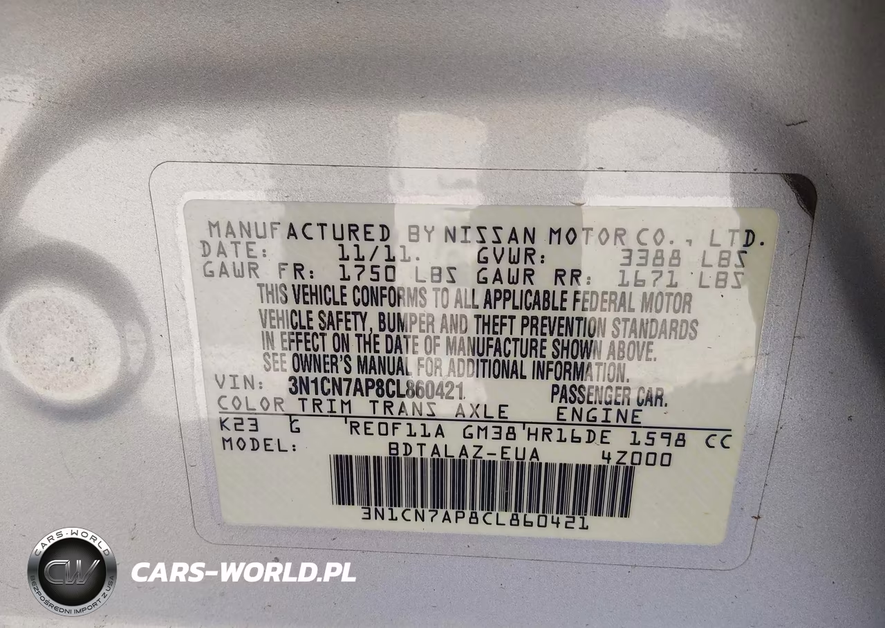 2012 Nissan Versa 1.6 S VIN:3N1CN7AP8CL860421 - 9