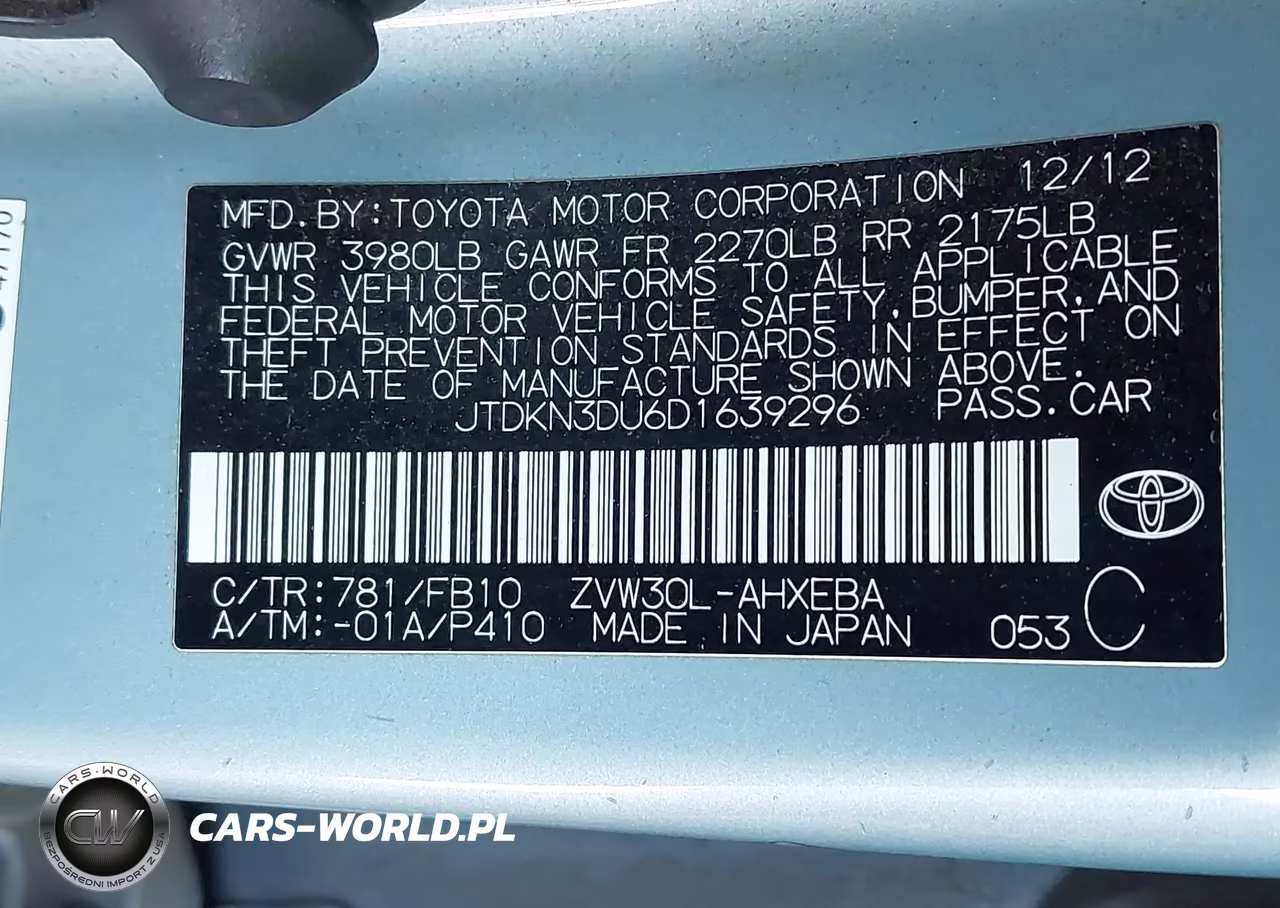 2013 Toyota Prius Two VIN:JTDKN3DU6D1639296 - 9