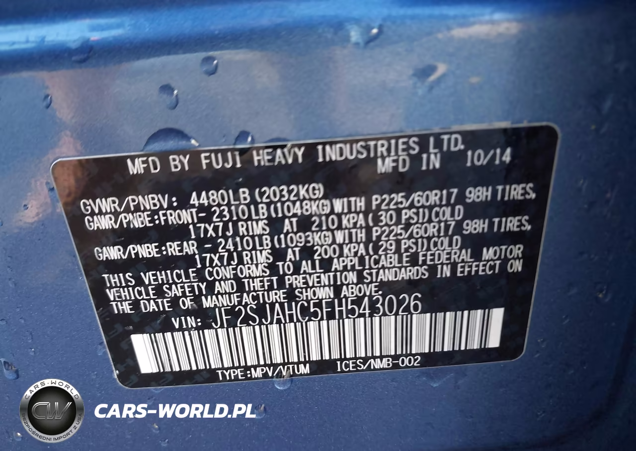 2015 Subaru Forester 2.5I Limited VIN:JF2SJAHC5FH543026 - 9
