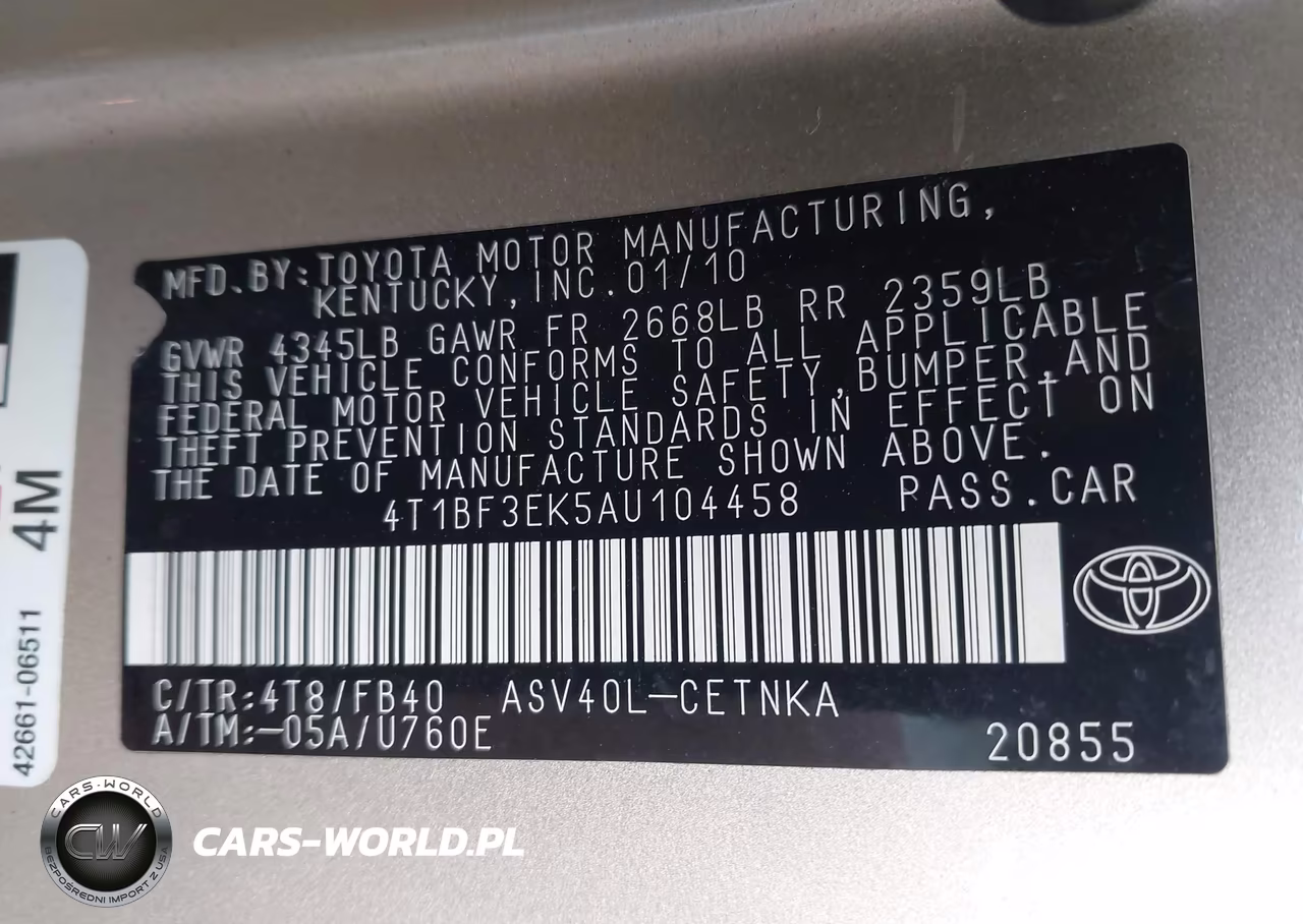 2010 Toyota Camry Le VIN:4T1BF3EK5AU104458 - 9