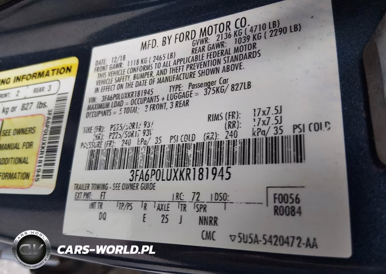 2019 Ford Fusion Hybrid Se VIN:3FA6P0LUXKR181945 - 9