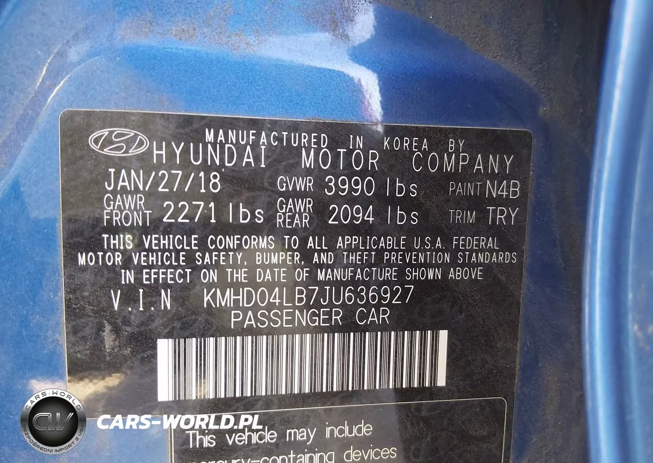 2018 Hyundai Elantra Sport VIN:KMHD04LB7JU636927 - 9