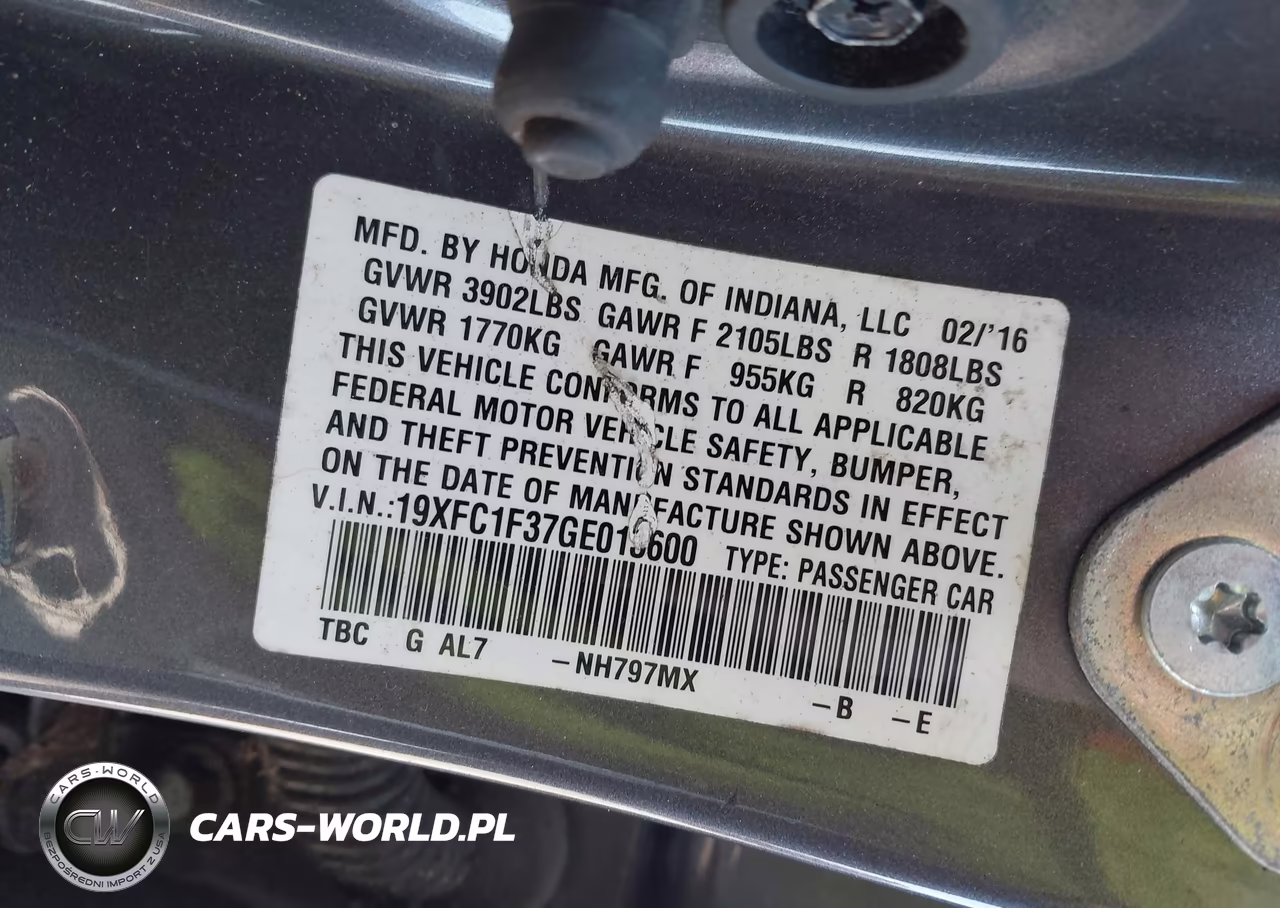 2016 Honda Civic Ex-T VIN:19XFC1F37GE013600 - 9