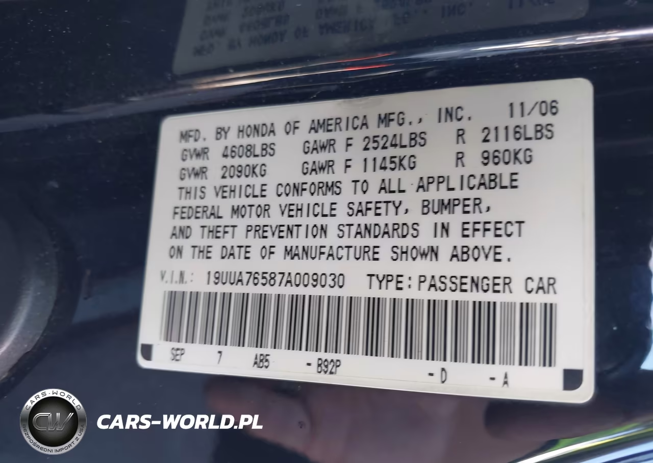 2007 Acura Tl Type S VIN:19UUA76587A009030 - 9