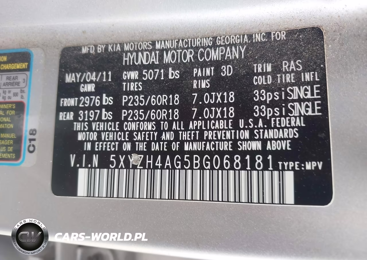 2011 Hyundai Santa Fe Se VIN:5XYZH4AG5BG068181 - 9