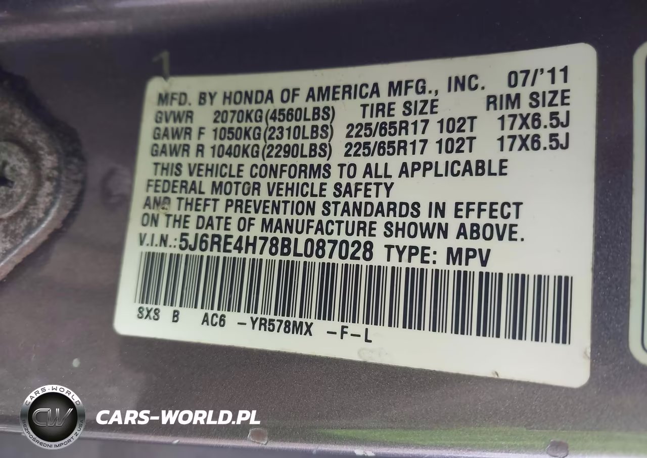 2011 Honda Cr-V Exl VIN:5J6RE4H78BL087028 - 9
