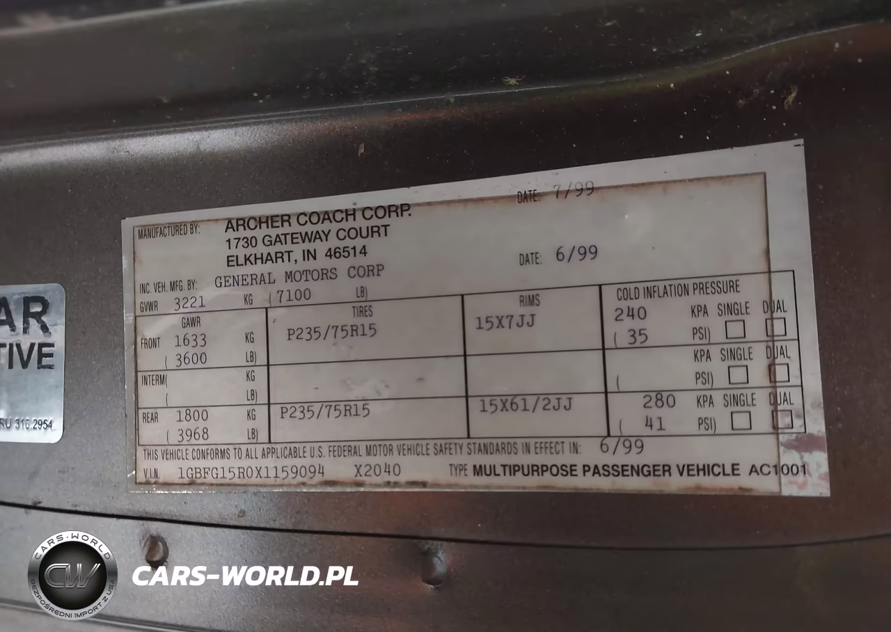 1999 Chevrolet Express VIN:1GBFG15R0X1159094 - 9