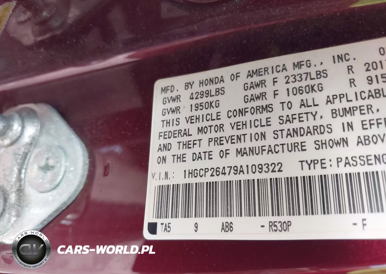 2009 Honda Accord 2.4 Lx-P VIN:1HGCP26479A109322 - 9