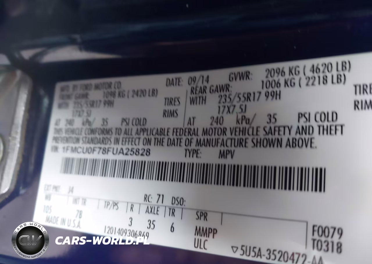 2015 Ford Escape S VIN:1FMCU0F78FUA25828 - 9