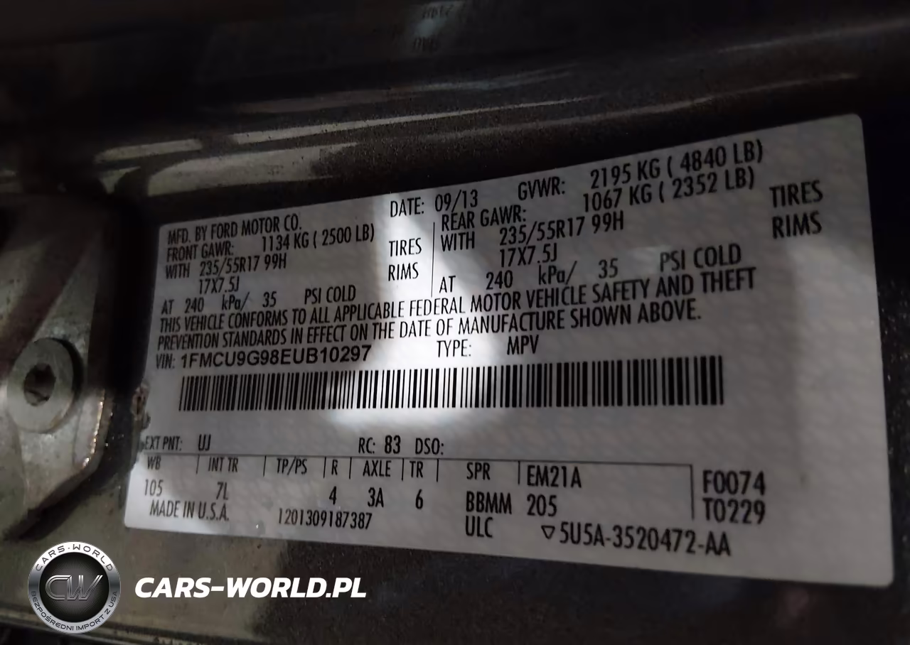 2014 Ford Escape Se VIN:1FMCU9G98EUB10297 - 9