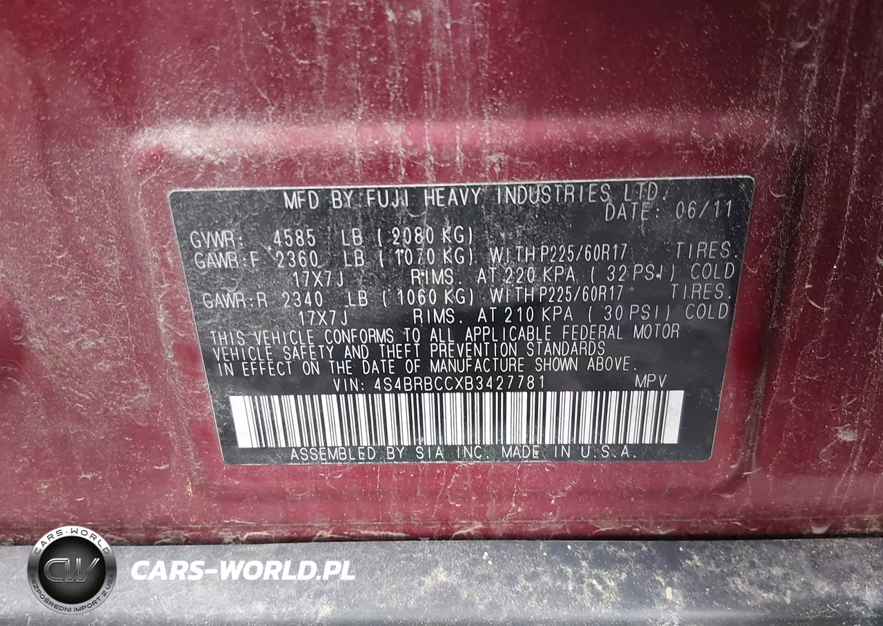 2011 Subaru Outback 2.5I Premium VIN:4S4BRBCCXB3427781 - 9