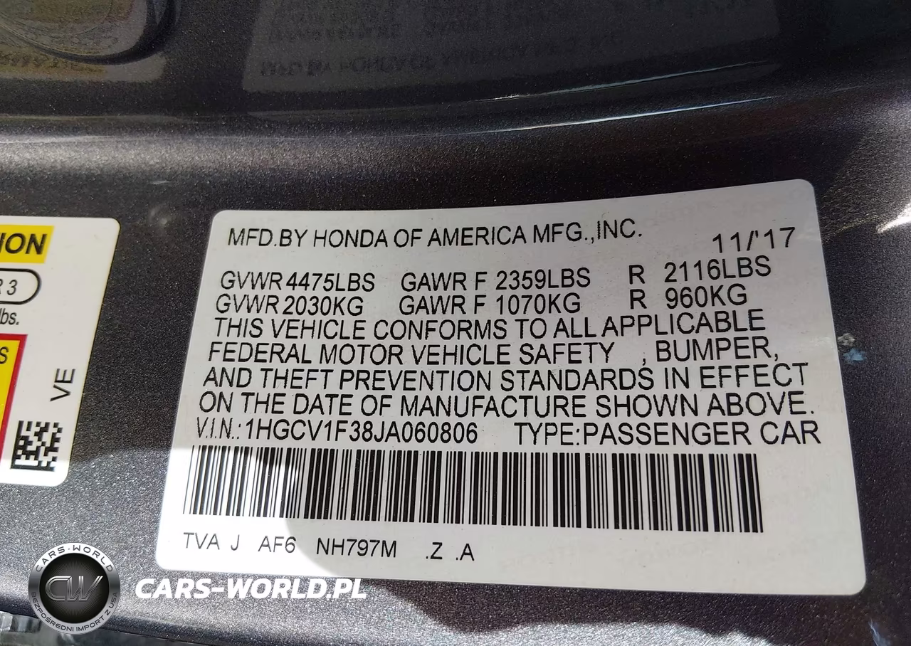 2018 Honda Accord Sport VIN:1HGCV1F38JA060806 - 9