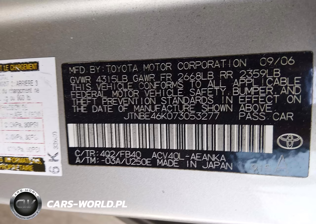 2007 Toyota Camry Le VIN:JTNBE46K073053277 - 9