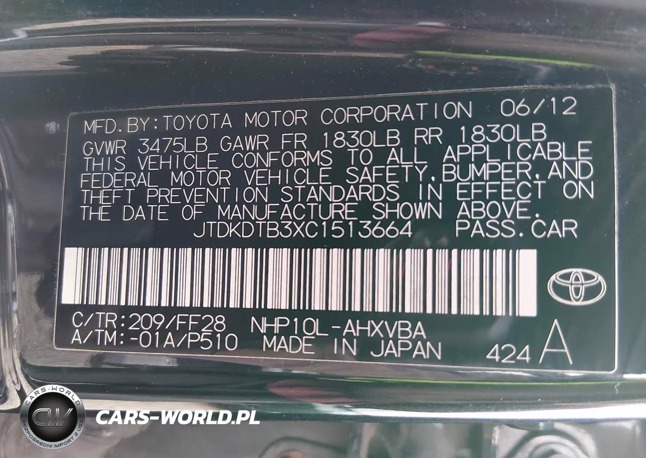 2012 Toyota Prius C Two VIN:JTDKDTB3XC1513664 - 9