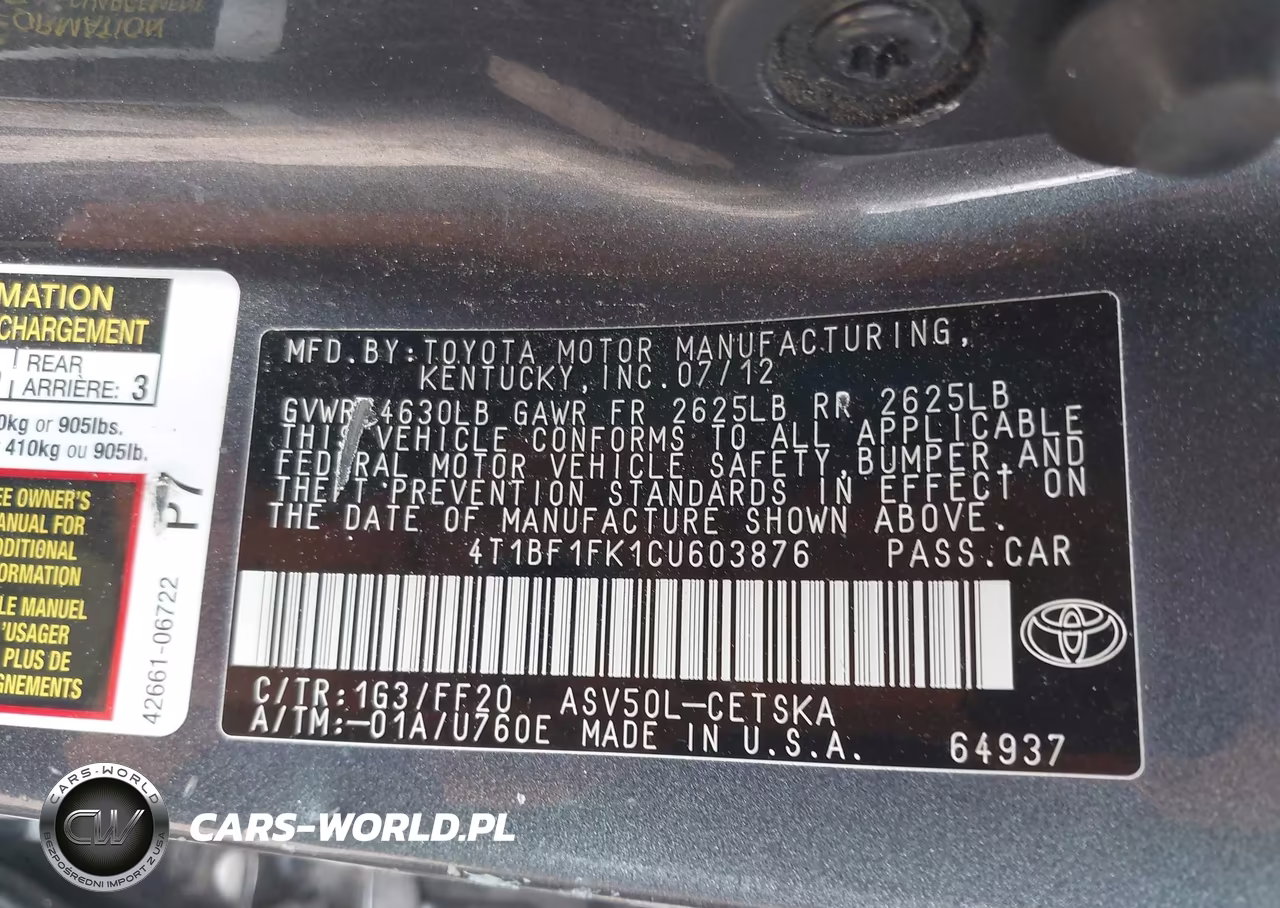 2012 Toyota Camry Se VIN:4T1BF1FK1CU603876 - 9
