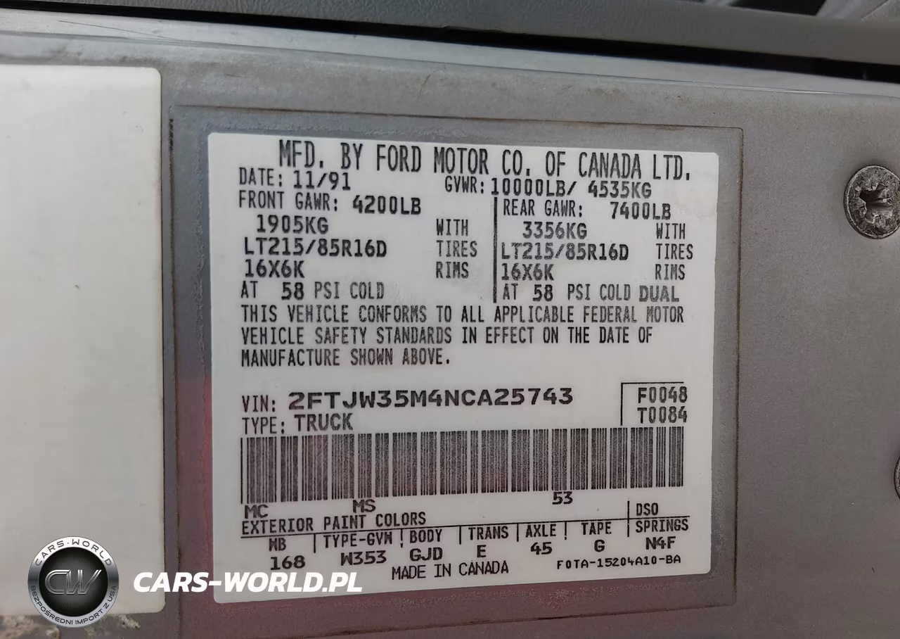 1992 Ford F350 VIN:2FTJW35M4NCA25743 - 8