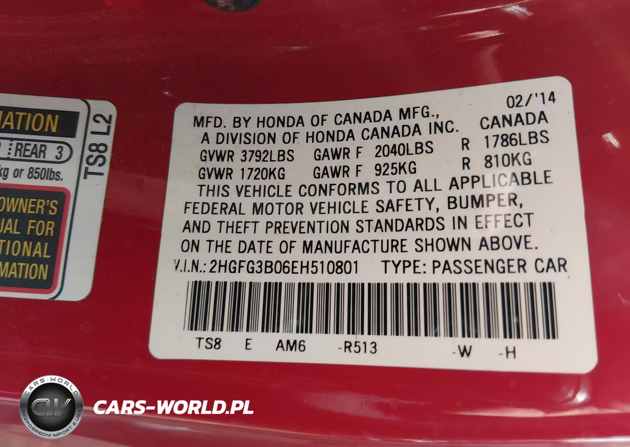2014 Honda Civic Ex-L VIN:2HGFG3B06EH510801 - 9