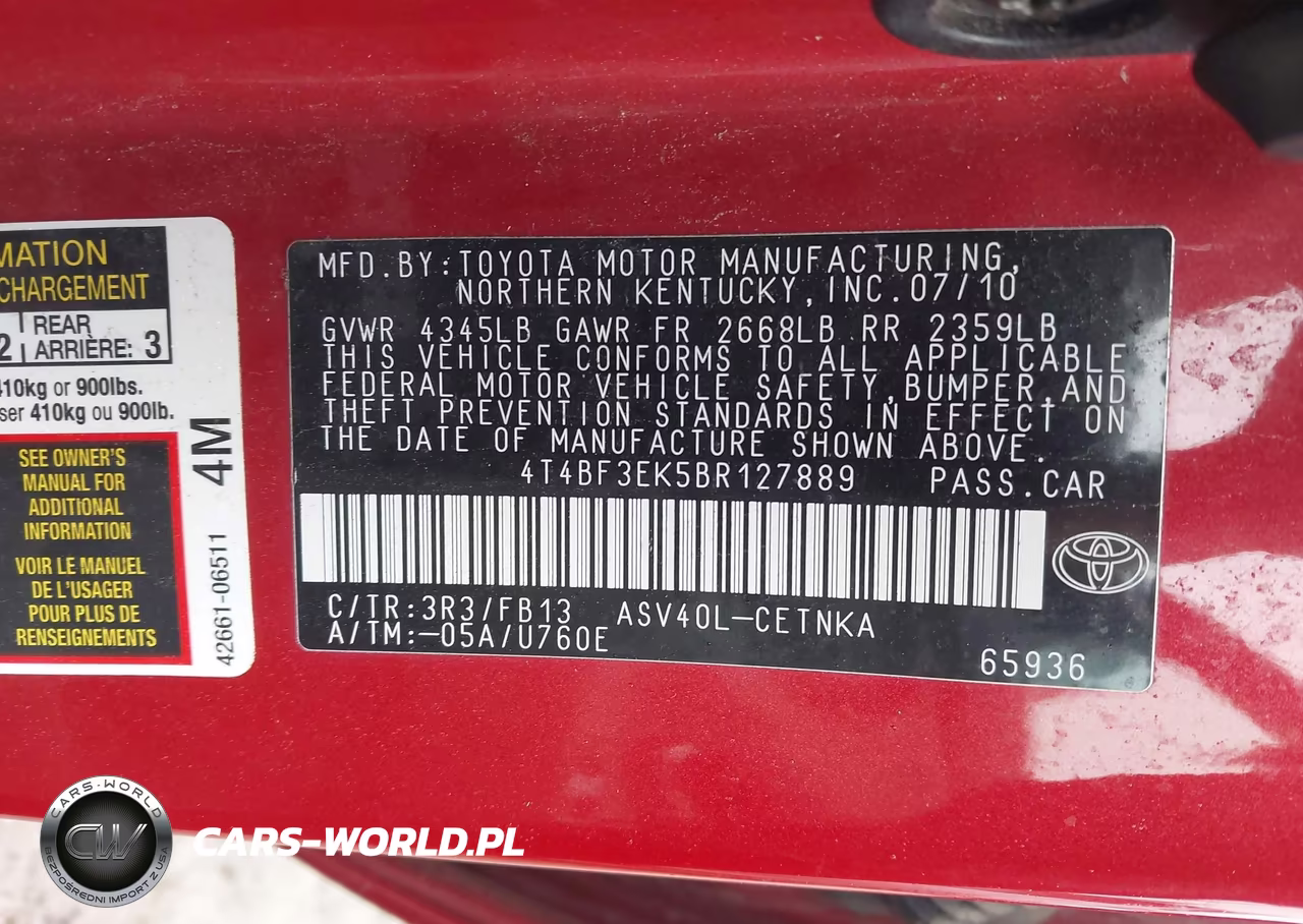 2011 Toyota Camry Le VIN:4T4BF3EK5BR127889 - 9