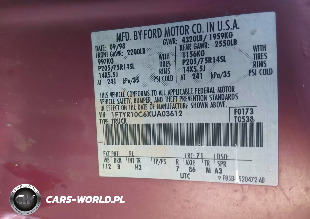 1999 Ford Ranger Xl-Xlt VIN:1FTYR10C6XUA03612 - 9